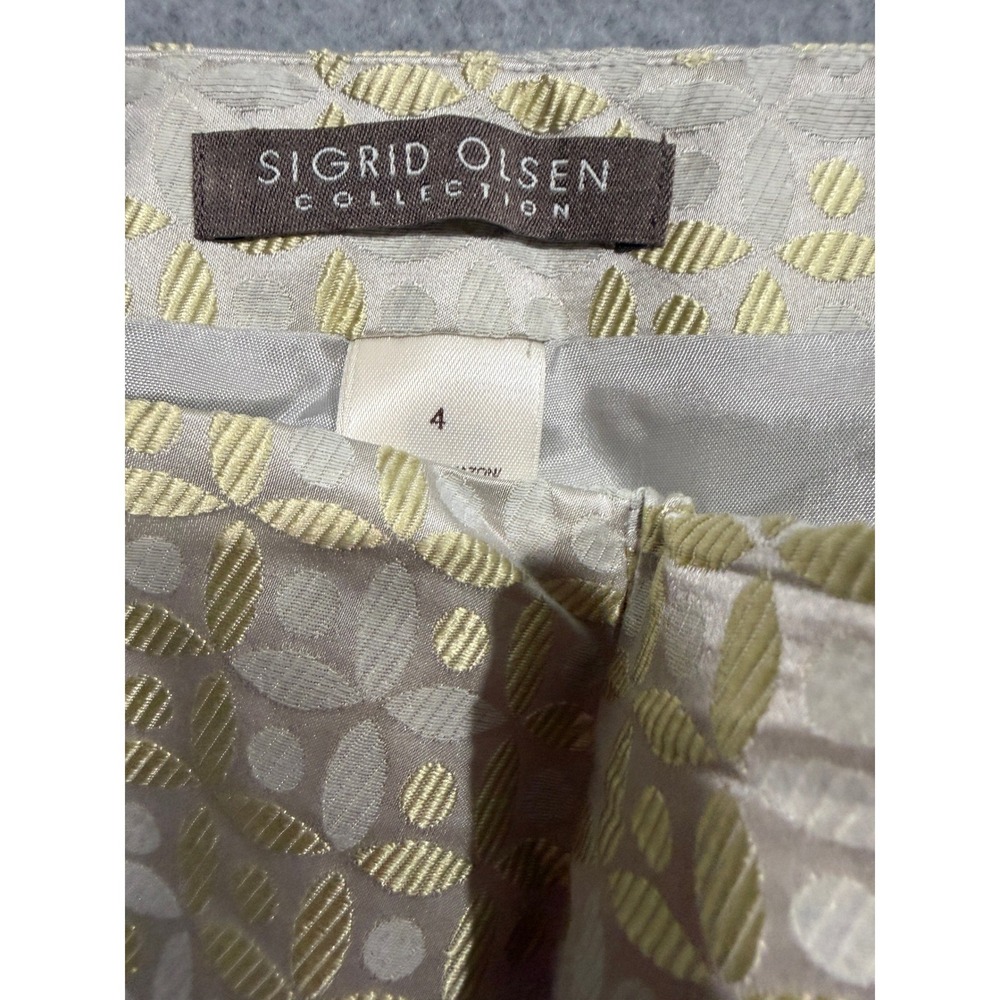 Sigrid Olsen Silk Blend Jacquard Geometric Suit Champagne Shiny Blazer 6 Pants 4 - Picture 9 of 16